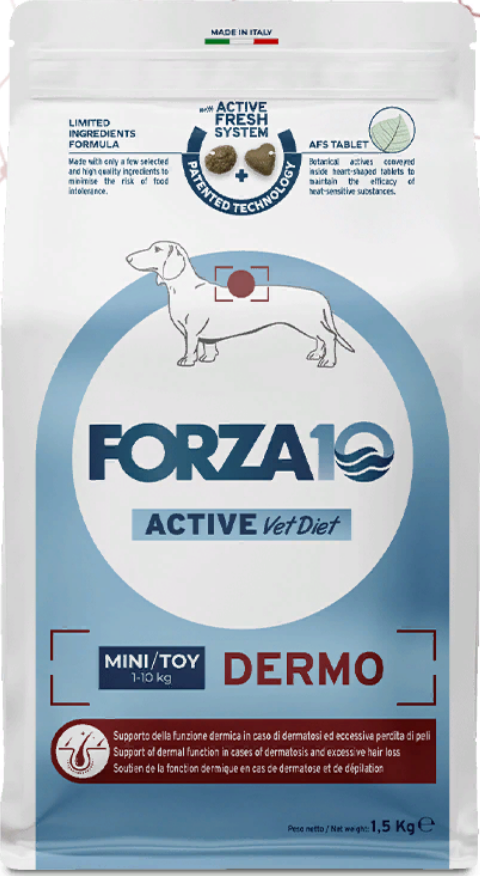 FORZA10 Active VETdiet MINI / TOY Dog DERMO Форца 10 вет.диета для собак Мелких пород для поддержания функции кожи при дерматозах и чрезмерном выпадении шерсти Мини ДЕРМО 1,5 кг